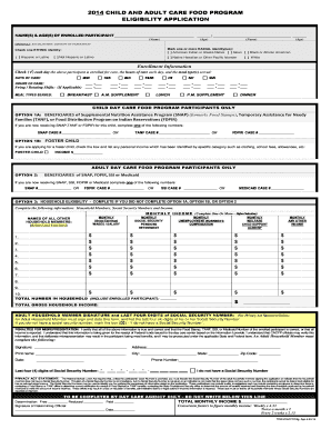 Child and Adult Care Food Program Eligibility Application