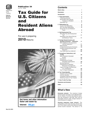 IRS Publication 54 Tax Guide for U.S. Citizens Abroad
