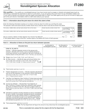 New York Nonobligated Spouse Allocation Form IT-280
