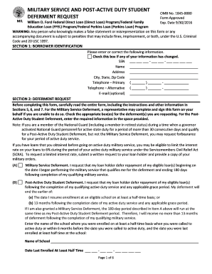 Military Service and Post-Active Duty Student Deferment Request Form