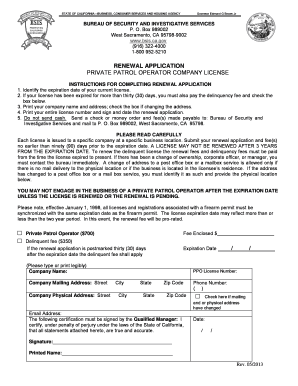 California Private Patrol Operator License Renewal Application