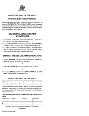 DECLARACIÓN JURADA (AFFIDAVIT) DE NO UTILIZAR EL VEHÍCULO