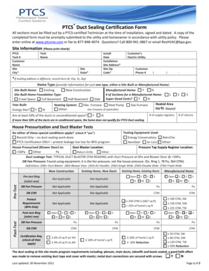 PTCS Duct Sealing Certification Form