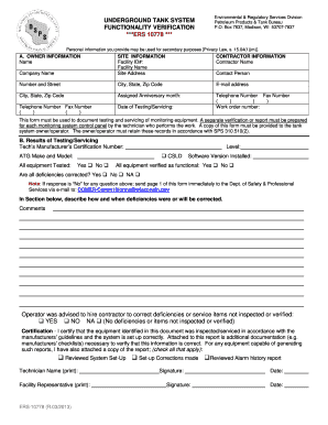 Wisconsin Underground Tank System Verification Form