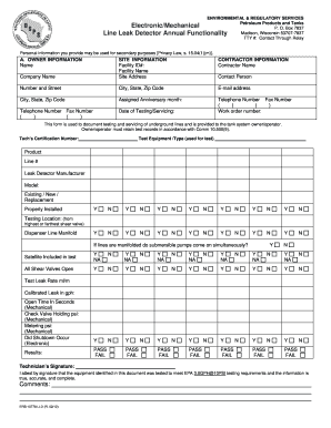 Line Leak Detector Annual Functionality Form