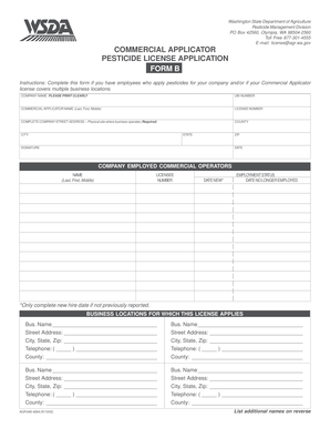 Washington Commercial Applicator Pesticide License Application
