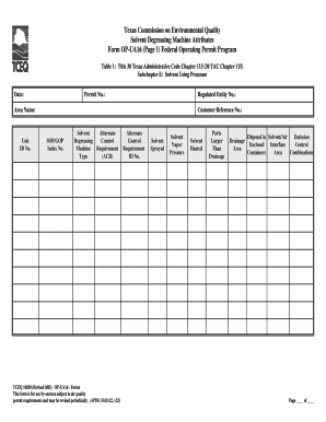 Texas Solvent Degreasing Machine Attributes Form