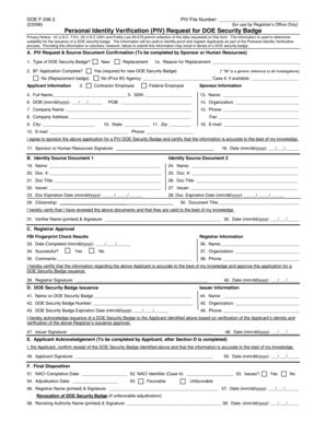 DOE F 206.3 PIV Request for DOE Security Badge