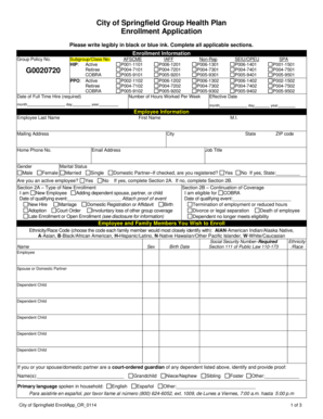 City of Springfield Group Health Plan Enrollment Application