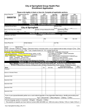 City of Springfield Group Health Plan Enrollment Application