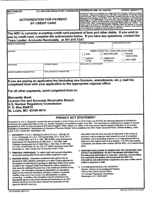 NRC Form 629 Credit Card Payment Authorization
