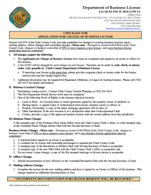 Clark County Business License Change Application