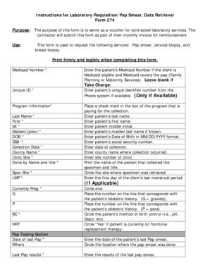 Laboratory Requisition Form for Pap Smear