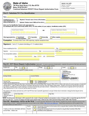 Idaho Combined Substitute W9/EFT Direct Deposit Authorization Form