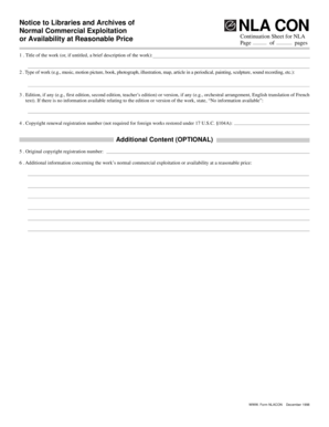 NLA Continuation Sheet