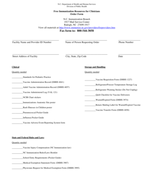 North Carolina Immunization Order Form