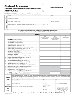 Arkansas Amended Corporation Income Tax Return