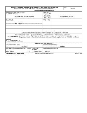 Notice of Delegation of Authority - Receipt for Supplies