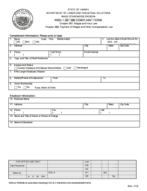 Hawaii Wage Complaint Form