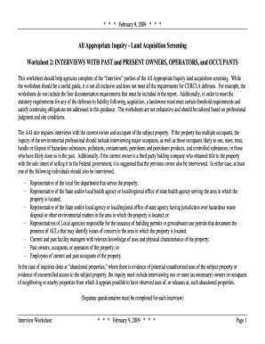 All Appropriate Inquiry Land Acquisition Interview Worksheet