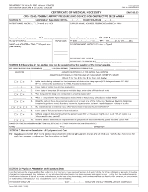 Certificate of Medical Necessity for PAP Devices