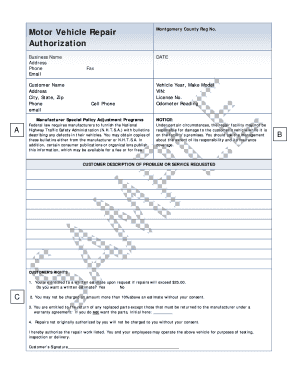 Montgomery County Motor Vehicle Repair Authorization