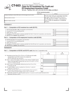 New York State EZ Investment Tax Credit Claim Form