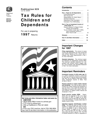 IRS Publication 929 Tax Rules for Dependents