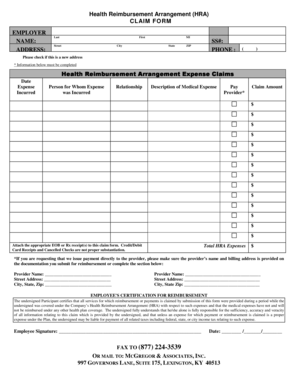 Health Reimbursement Arrangement Claim Form