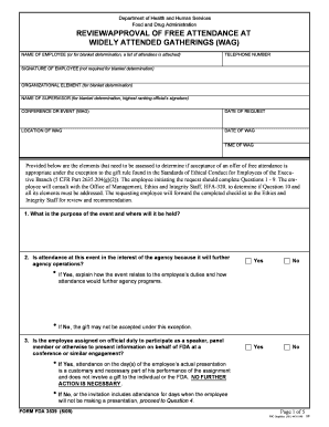 FDA Form 3539 - Free Attendance at Widely Attended Gatherings