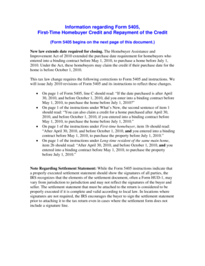 Form 5405 First-Time Homebuyer Credit