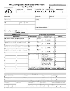 Oregon Cigarette Tax Stamp Order Form