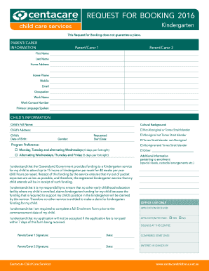 Kindergarten Booking Request Form