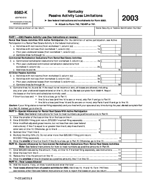 Kentucky Passive Activity Loss Form 8582-K