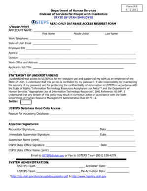 Utah Employee Database Access Request Form