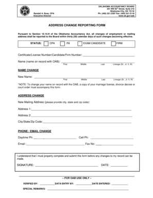 Oklahoma Accountancy Board Address Change Form