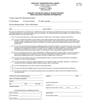 Kentucky Motor Vehicle or Boat Record Request