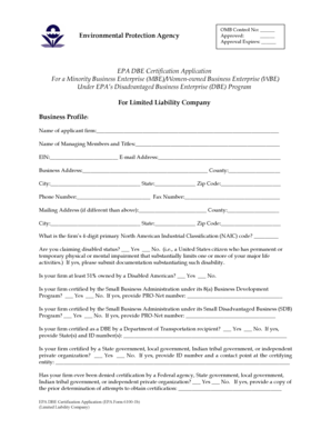 EPA DBE Certification Application