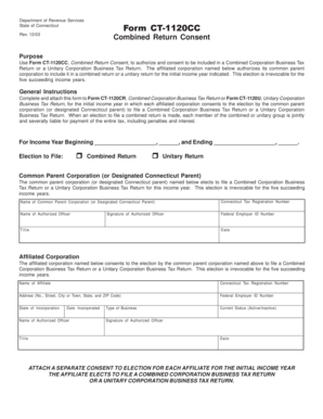 Connecticut Form CT-1120CC Combined Return Consent