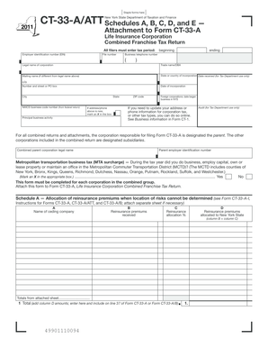 New York State Life Insurance Corporation Combined Franchise Tax Return Attachment