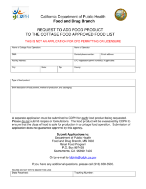 California Cottage Food Approved Product Request