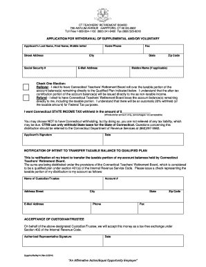 Connecticut Teachers' Retirement Board Supplemental and Voluntary Account Withdrawal Application