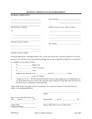 Affidavit for Continuing Garnishment