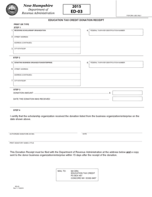 ED-03 Education Tax Credit Donation Receipt - New Hampshire ... - revenue nh