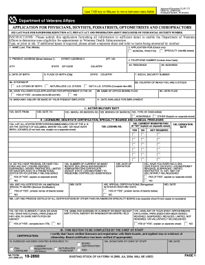 VA Form 10-2850 Application for Physicians