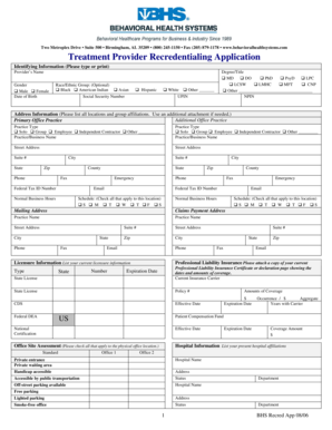 Treatment Provider Recredentialing Application