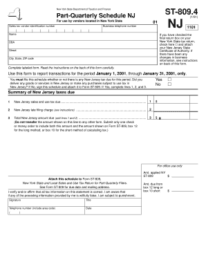 New York State Part-Quarterly Schedule NJ ST-809.4