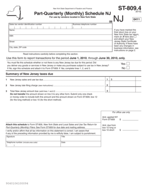 New York State and Local Sales and Use Tax Return for Part-Quarterly Filers