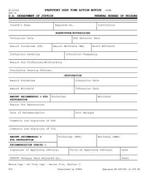 Statutory Good Time Action Notice