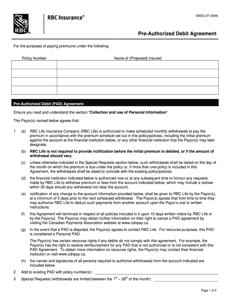 Pre Authorized Debit Form Rbc - Fill and Sign Printable Template For direct debit agreement template